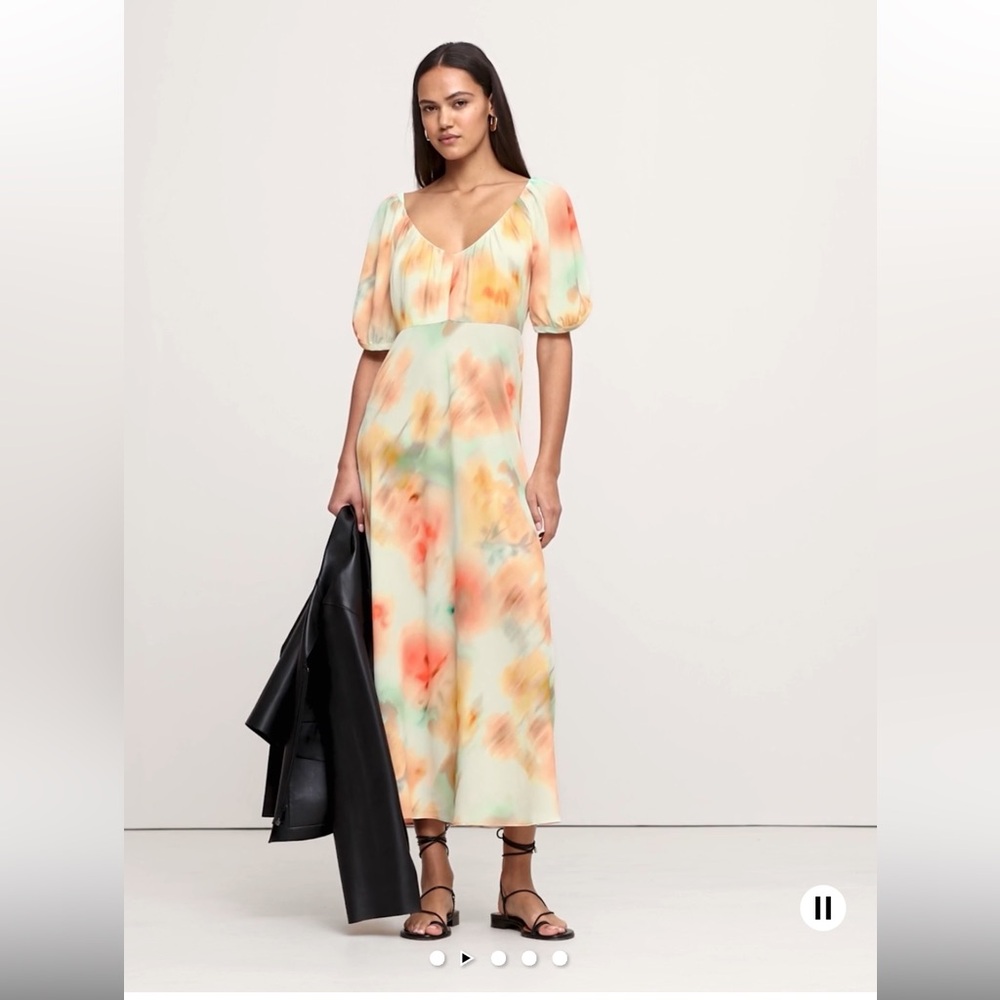 Banana Republic Crepe V-neck Floral Multicolor Maxi Dress NWT